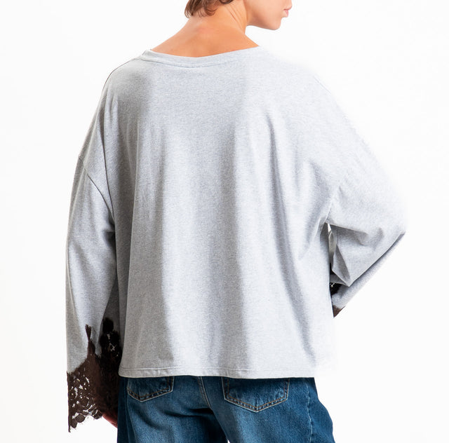 Tensione in-T-shirt oversize girocollo con maniche - grigio/moro