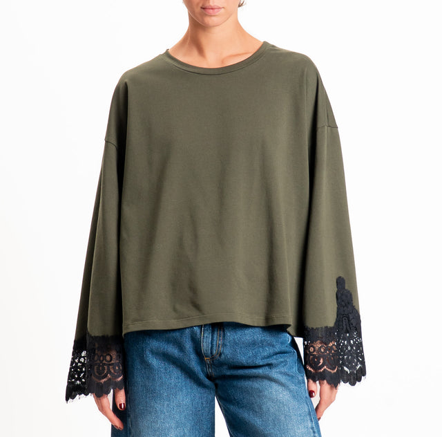 Tensione in-T-shirt oversize girocollo con maniche - militare/nero