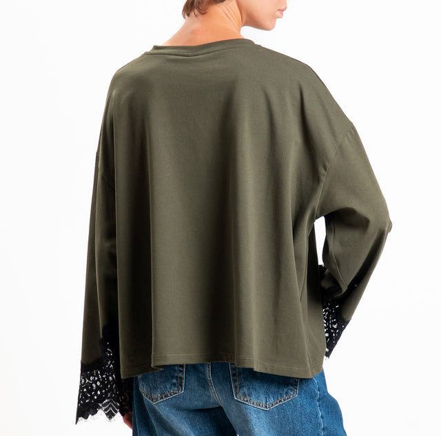Tensione in-T-shirt oversize girocollo con maniche - militare/nero