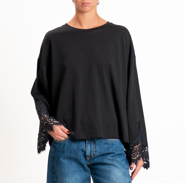 Tensione in-T-shirt oversize girocollo con maniche - nero/nero