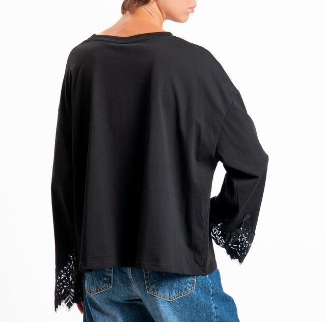 Tensione in-T-shirt oversize girocollo con maniche - nero/nero