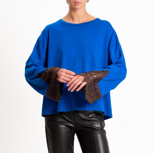 Tensione in-T-shirt oversize girocollo con maniche - royal/moro