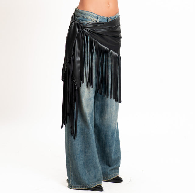Tensione in-Pareo similpelle con frange - nero