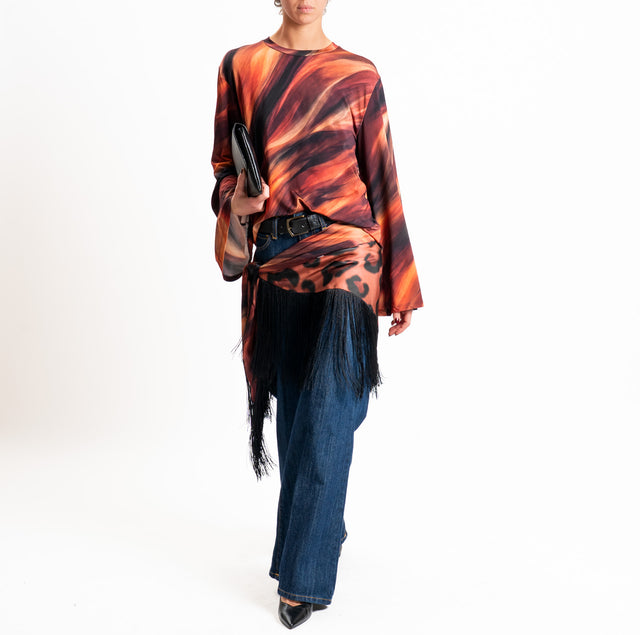 Tensione in-T-shirt fantasia sfumata - coccio/moro