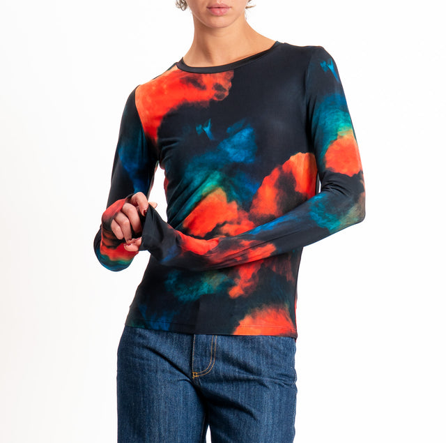 Tensione in-T-shirt fantasia floreale - nero/orange/ottanio