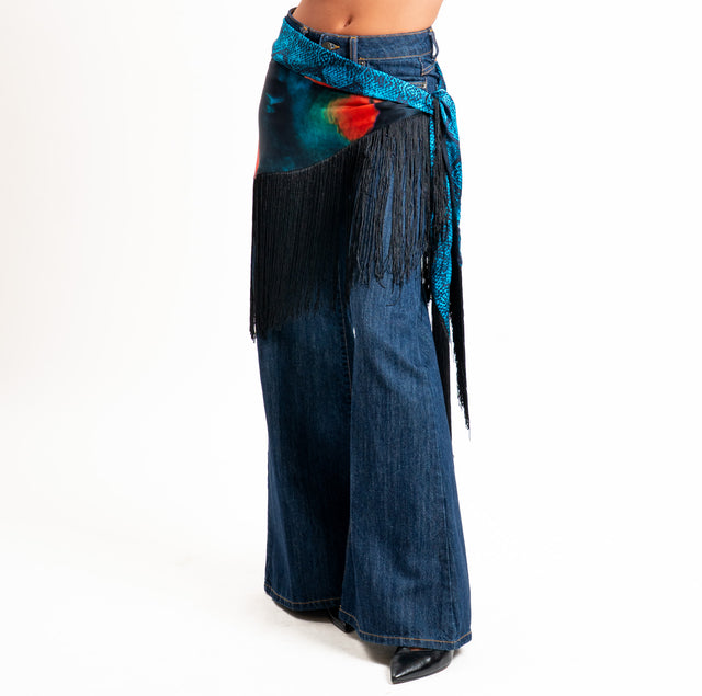 Tensione in-Pareo fantasia floreale frange - nero/orange/ottanio