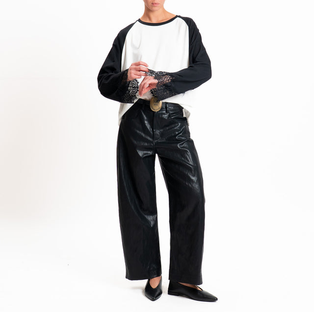 Tensione in-T-shirt bicolore con pizzo - panna/nero