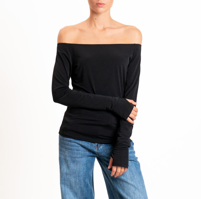 Tensione in-T-shirt in jersey collo shiffer - nero