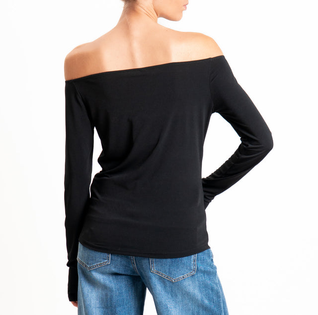 Tensione in-T-shirt in jersey collo shiffer - nero