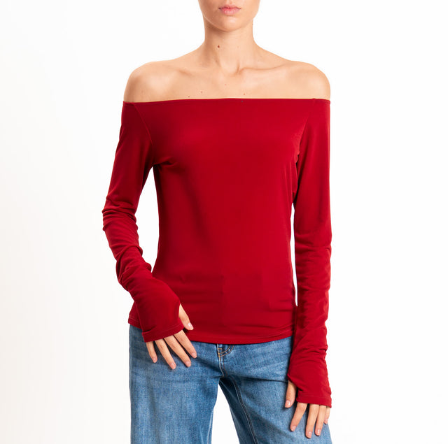 Tensione in-T-shirt in jersey collo shiffer - rosso
