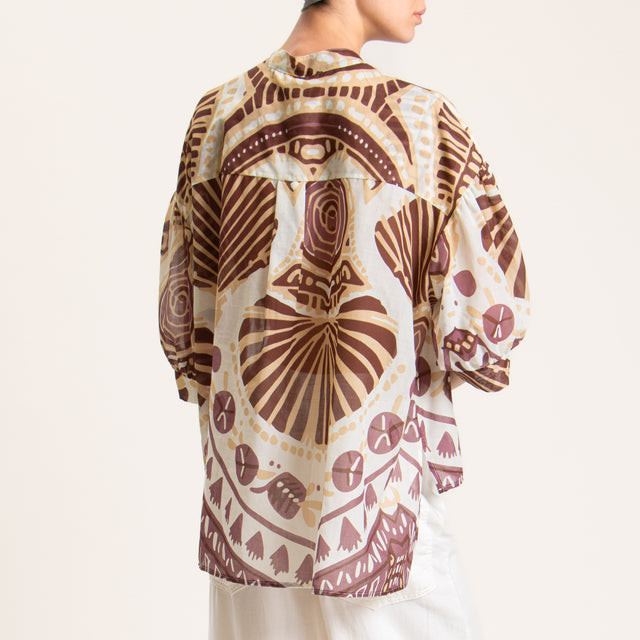 Tensione in-Camicia mussola fantasia - latte/moka/aubergine