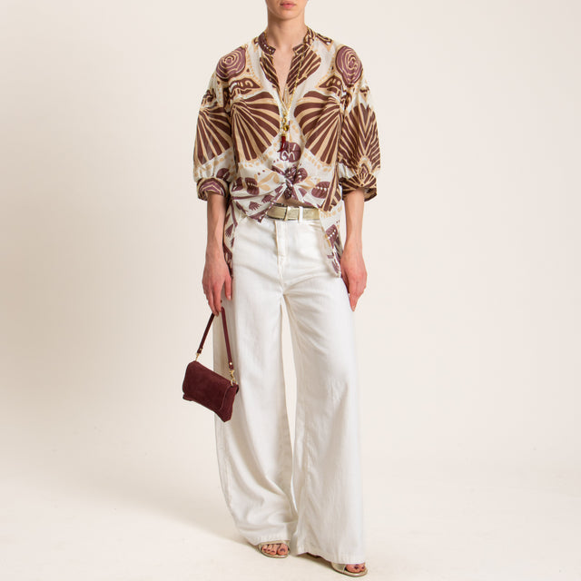 Tensione in-Camicia mussola fantasia - latte/moka/aubergine