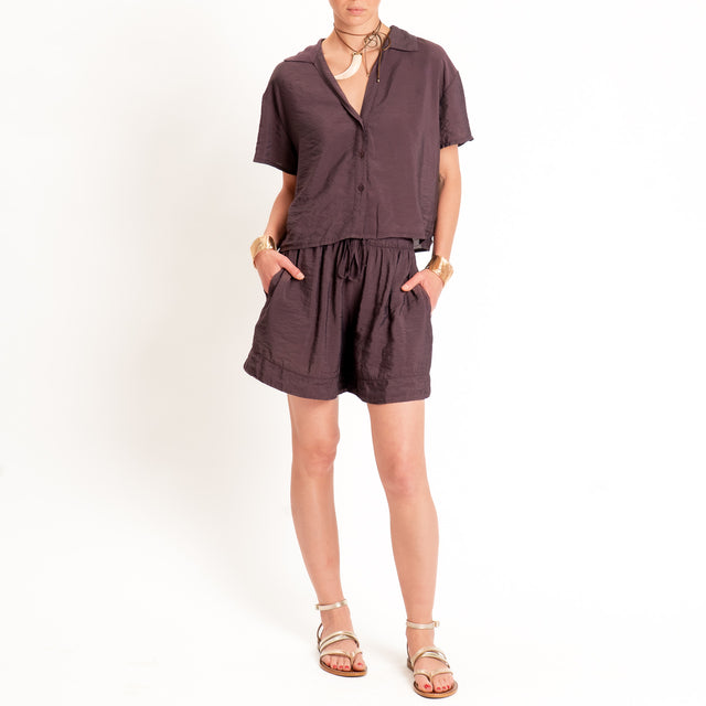 Tensione in-Camicia crop goffrata - burgundy