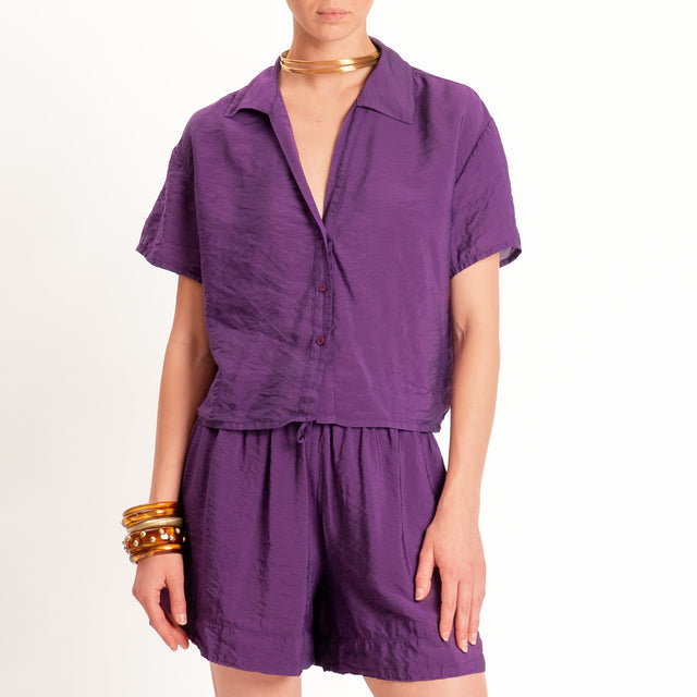Tensione in-Camicia crop goffrata - viola