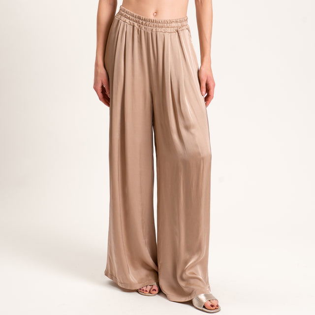 Tensione in-Pantalone satin elastico in vita - taupe