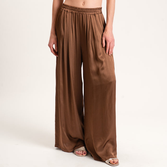 Tensione in-Pantalone satin elastico in vita - moka