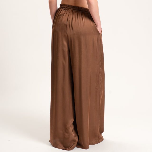 Tensione in-Pantalone satin elastico in vita - moka