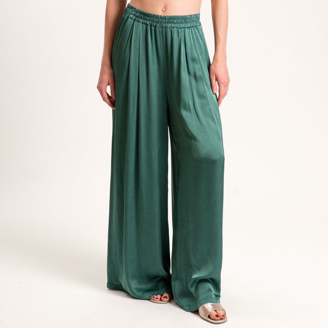 Tensione in-Pantalone satin elastico in vita - VERDE