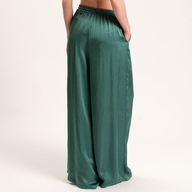 Tensione in-Pantalone satin elastico in vita - VERDE
