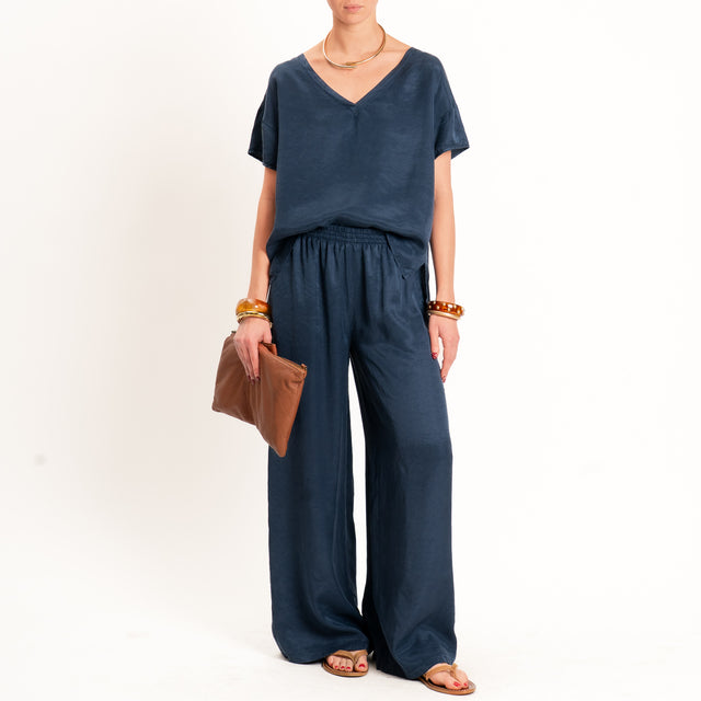 Tensione in-Pantalone cupro elastico in vita - blu