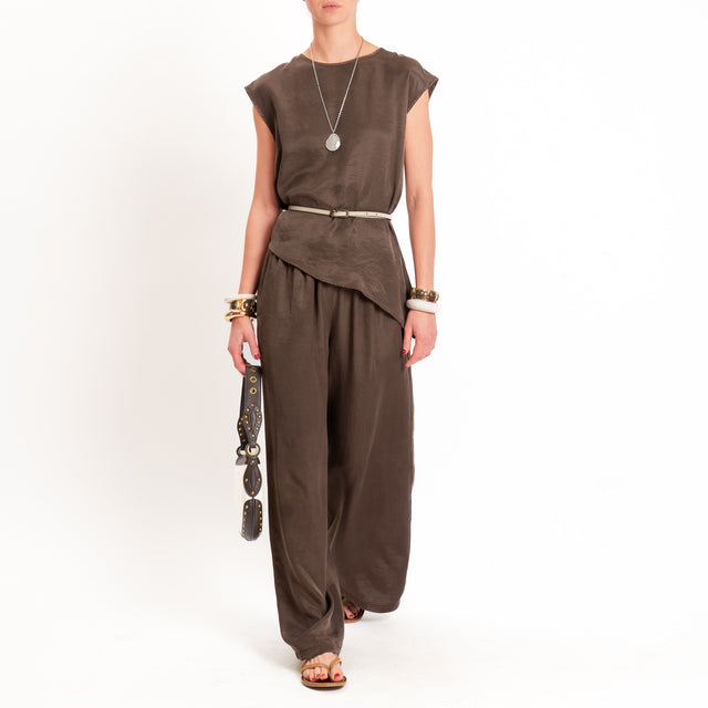 Tensione in-Pantalone cupro elastico in vita - choco