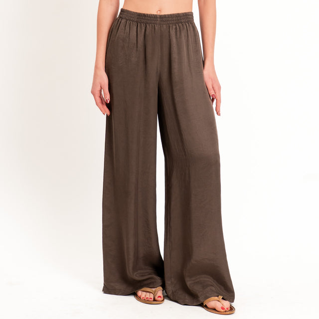 Tensione in-Pantalone cupro elastico in vita - choco