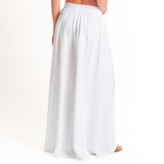 Tensione in-Pantalone misto lyocell wide leg elastico in vita - Bianco