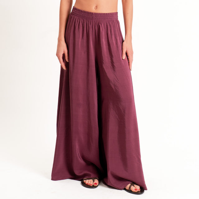 Tensione in-Pantalone misto lyocell wide leg elastico in vita - vino