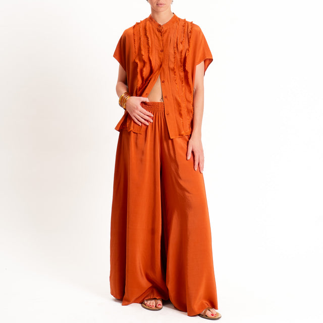 Tensione in-Pantalone misto lyocell wide leg elastico in vita - coccio
