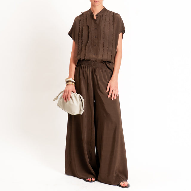 Tensione in-Pantalone misto lyocell wide leg elastico in vita - caffe'