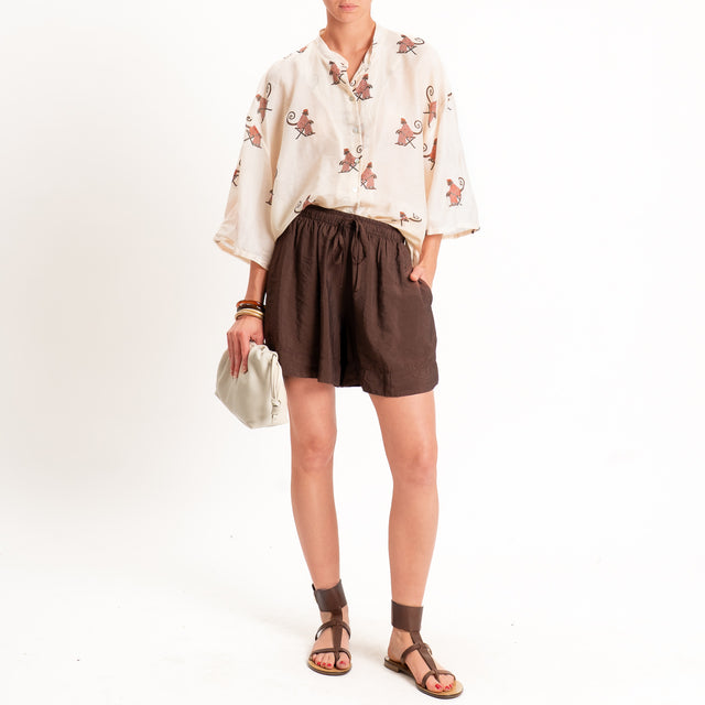 Tensione in-Shorts goffrato con coulisse - choco