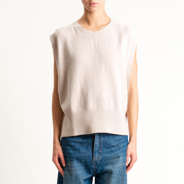 Tensione in-Maglia smanicata bottoni laterali - beige