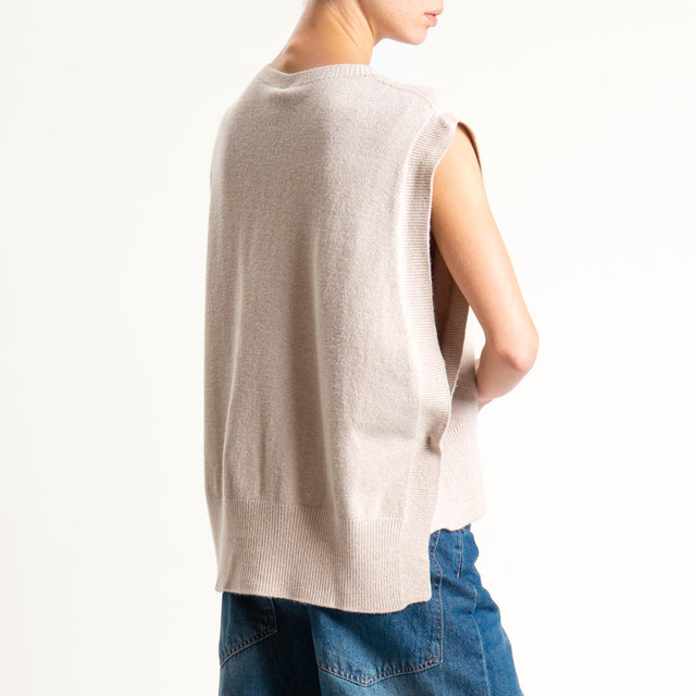 Tensione in-Maglia smanicata bottoni laterali - beige