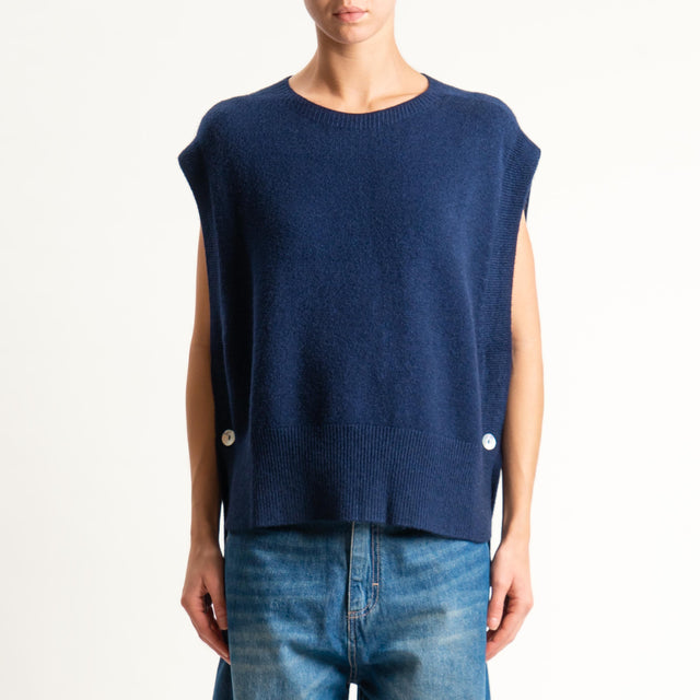 Tensione in-Maglia smanicata bottoni laterali - blu