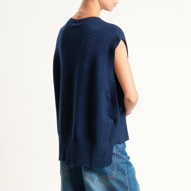 Tensione in-Maglia smanicata bottoni laterali - blu