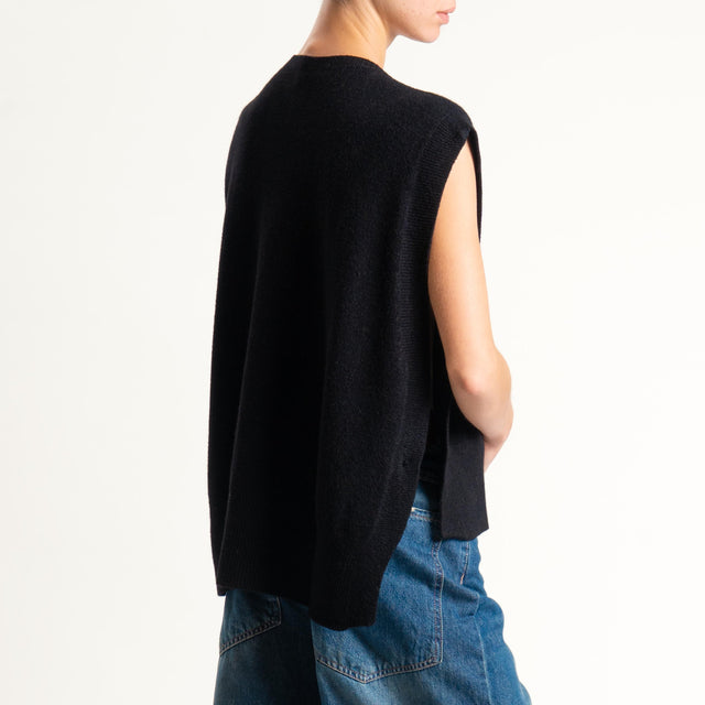 Tensione in-Maglia smanicata bottoni laterali - nero