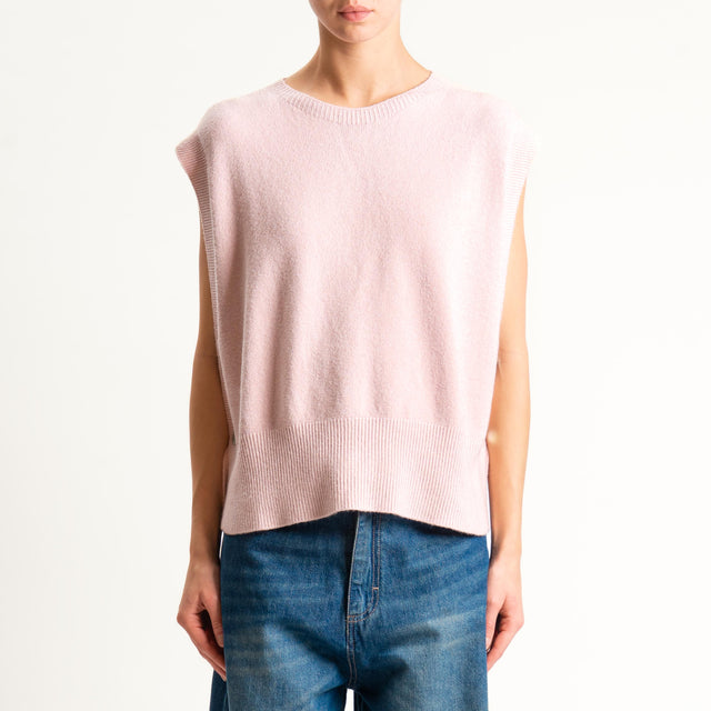 Tensione in-Maglia smanicata bottoni laterali - rosa