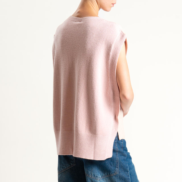 Tensione in-Maglia smanicata bottoni laterali - rosa