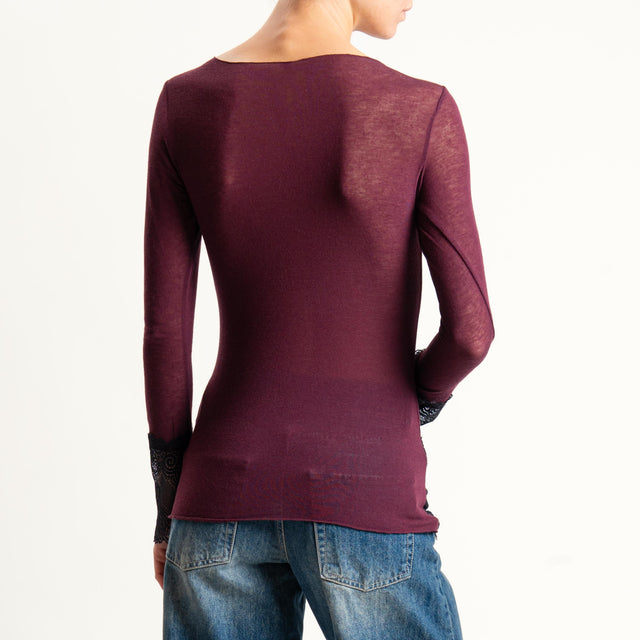 Tensione in-Maglia misto cashmere con pizzo - bordeaux/nero