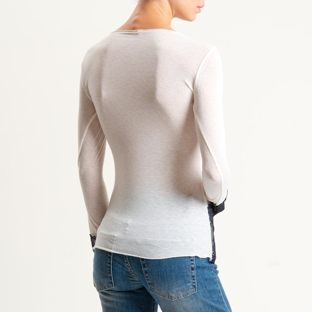 Tensione in-Maglia misto cashmere con pizzo - panna/nero