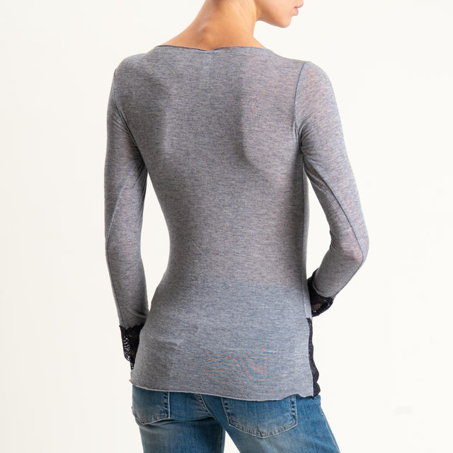 Tensione in-Maglia misto cashmere con pizzo - grigio/nero