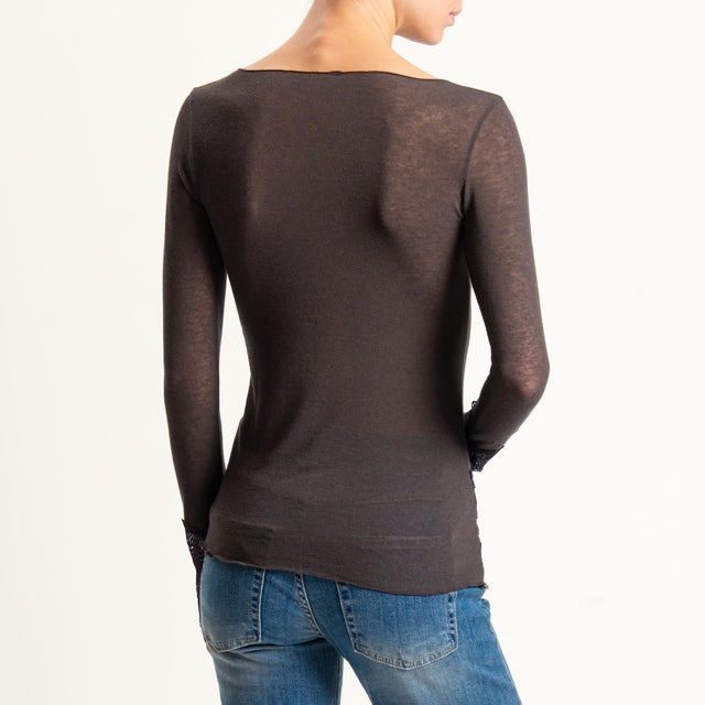 Tensione in-Maglia misto cashmere con pizzo - moro/nero