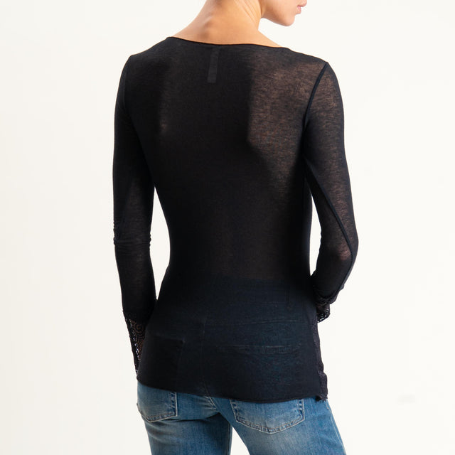 Tensione in-Maglia misto cashmere con pizzo - nero/nero
