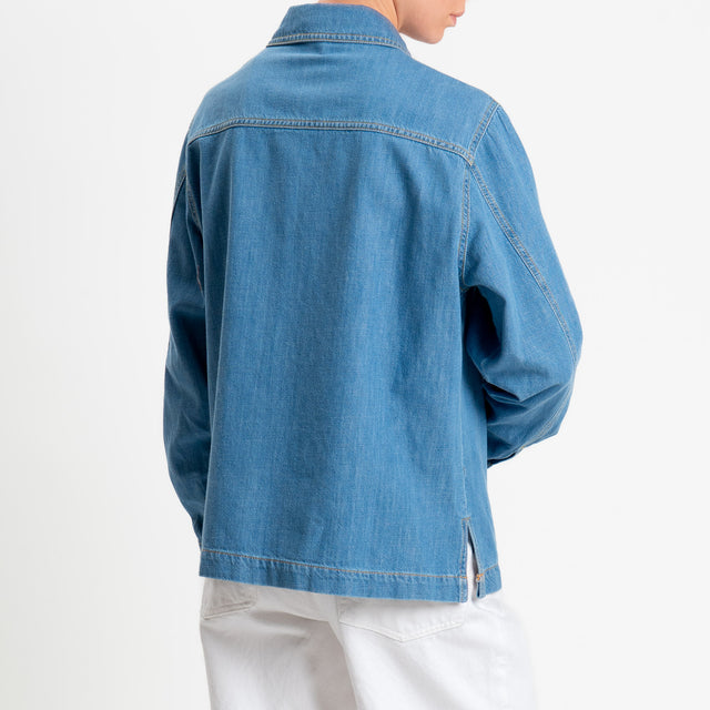 Tensione in-Camicia jeans tasca effetto suede - denim/cognac