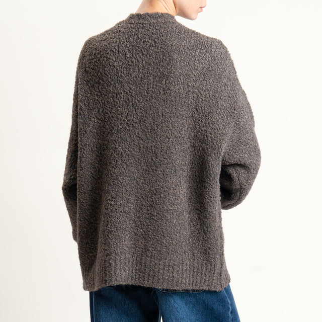 Tensione in-Cardigan bouclè misto alpaca - tabacco