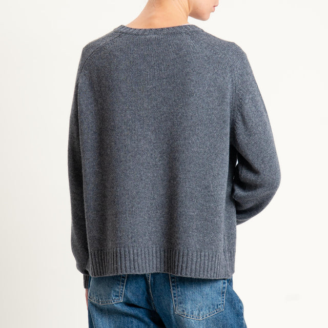 Tensione in-Maglia scatola misto cashmere scollo serafino - antracite