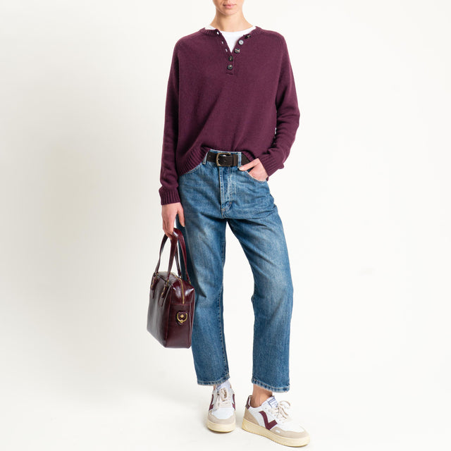 Tensione in-Maglia scatola misto cashmere scollo serafino - Bordeaux