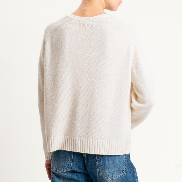 Tensione in-Maglia scatola misto cashmere scollo serafino - burro