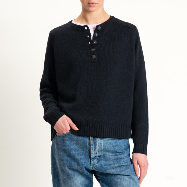 Tensione in-Maglia scatola misto cashmere scollo serafino - nero