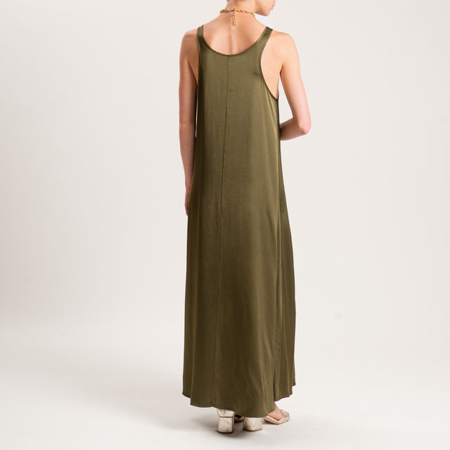 Tensione in-Abito scollo vogatore in satin - militare